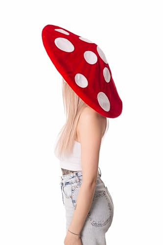Cosplaya Hochwertiger Pilzhut für Erwachsene, Damen, Halloween-Kostüm, Cottagecore-Zubehör, Eimer, rot-weiße Sporen