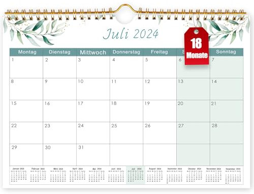 18 Monats Kalender 2025-2026, Wandkalender 2025 Im A4 Querformat, Kalender 2025 Wandkalender, Familienplaner 2025 Mit Jahreskalender Planung, Paarkalender vom 25. Juli bis 26. Dezember - Grün