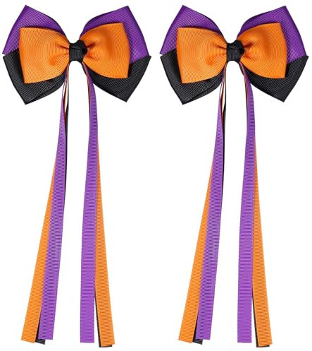 Pinzas para el pelo de Halloween con colas largas, lazos hechos a mano de grogrén para niños, niñas y mujeres, accesorios para el cabello con borlas para fiestas de Halloween