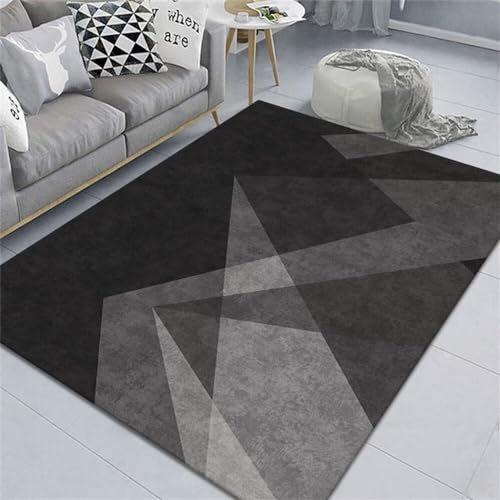 RUGMRZ Garten Teppich Auslegware Grau Geometrisches Design Schlafzimmer Wohnzimmer Waschbar Terasse 70X140CM