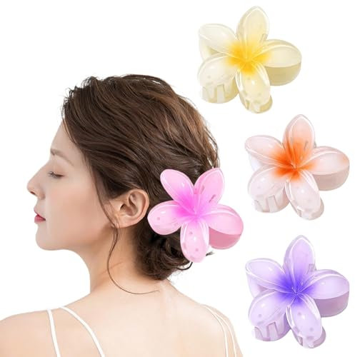 WUBAYI 6 Pcs Flower Hair Clip, Nonslip Flower Claw Clips Strong Hold Hawaiian Claw Clip for Medium Thick Hair Hair Claw Clips for Women and Girls (#002 4PCS)
