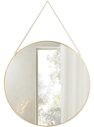 Runder Spiegel mit Metallrahmen für Badezimmer, Schlafzimmer, Wohnzimmer, Eingangsbereich, 40 cm, runder Spiegel mit Kette zum Aufhängen, goldener Wandspiegel