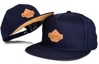 Blackskies® Essentials Snapback Cap - 2er-Set Eltern Kinder - Partnerlook Baseball Cap Mutter-Vater-Kind Geschenk Mini-Me Basecap Papa-Sohn & Mama-Tochter Dunkelblau-Braun - 45-49 cm