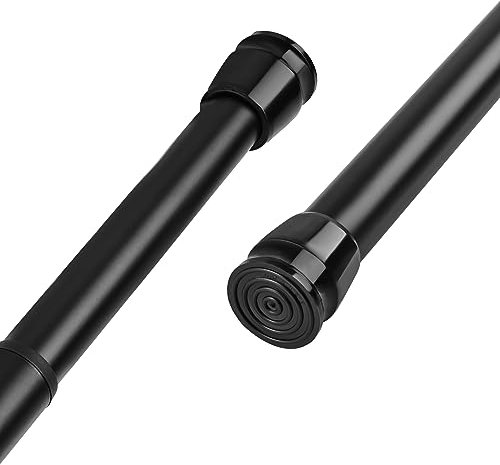 Extendable Curtain Poles 115-210cm Shower Curtain Rods Tension Rods for Curtains Shower Curtain Rails NO Drill for Shower Curtain, Windows, Door Curtain, Bathroom and Wardrobe, Black
