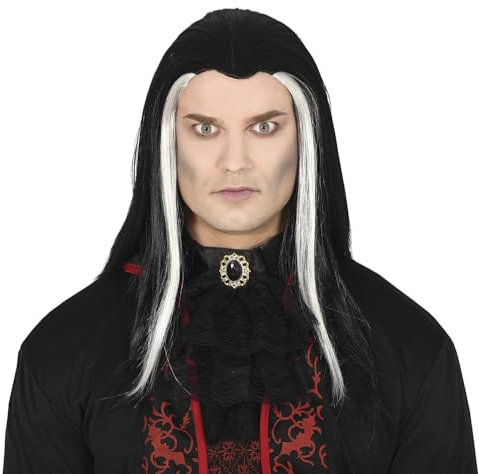 FIESTAS GUIRCA | Lange Vampirperücke (Einheitsgröße) - Kostümzubehör für Halloween und Vampir-Themenpartys - Ideal für Erwachsene - Schwarz und Weiß