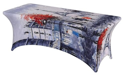 Paris City Tree Eiffelturm Kunstdruck Spandex 1,8 m rechteckig Stretch Terrassentischdecken für Hochzeiten, Partys, Geburtstage