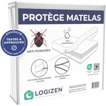 Housse Matelas Intégrale Anti-Punaises de Lit 160x200 - Certifiée en Laboratoire - Labellisée Oeko-TEX - Imperméable - Qualité Professionnelle