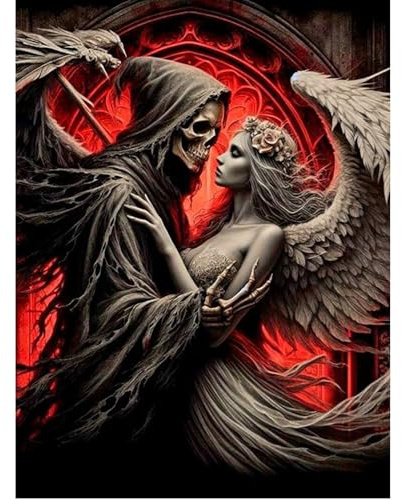 SHEGZHUC 40x50cm Eckige Steine Diamond Painting Engel und Teufel Diamond Painting Totenkopf Frau Dämon und Engel Mosaik Diamant Malerei Stickerei Kreuzstich Bilder Geschenk Wand Dekor