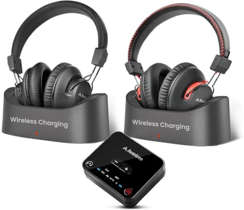 Avantree HT41899 Plus 2 - Cuffie wireless Dual Bluetooth 5.3 per TV con trasmettitore e dock di ricarica, 50 ore di autonomia, aptX Adaptive compatibili con TV (Opt o AUX Out)