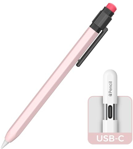 TRONWIN Apple Pencil USB C Case,Silicone Sleeve Protective Cover Perfect Grip Skin Classic Design with Sturdy Clip Compatible with Apple Pencil USB-c for ipad pro (Pink)