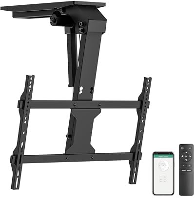 ynVISION.DESIGN Motorized Smart Electric TV Ceiling Mount - Ceiling TV Mount Flip Down 37-75 Inch, Max VESA 600x400 - Voice/App Controlled, RF Remote with Memory, Adjustable Angles, Holds 99 lbs