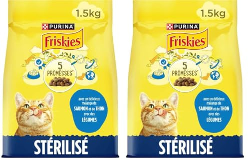 FRISKIES | Katze | Komplettnahrung für sterilisierte ausgewachsene Katzen | mit Lachs und Gemüse | Alleinfuttermittel für sterilisierte Katzen | Beutel | 1,5 kg (Packung mit 2)