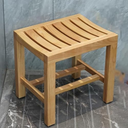 Tabouret de douche en bois de teck antidérapant pour salle de bain en intérieur et extérieur 42 x 28 x 43 cm