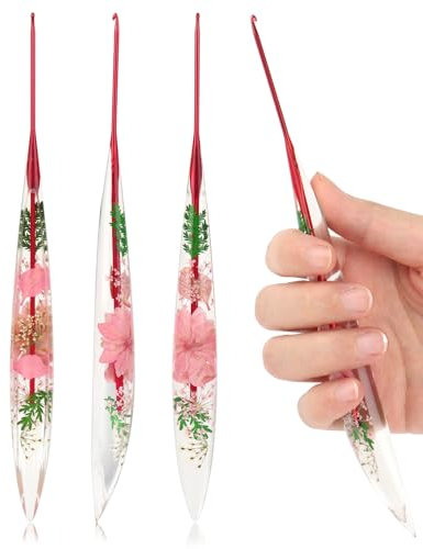 Coopay 1 Stück Häkelnadel 2,0mm, Häkelnadeln mit Funkelndem Blumenmuster, 17cm Ergonomische Häkelnadel aus Kunstharz für Arthritis, Konische Häkelnadeln für Anfänger & Profis Häkeln, Häkelnadeln 2,0mm