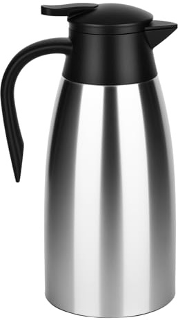 YHNDECO Jarra aislada al vacío de 2 litros, de acero inoxidable, termo aislado de doble pared para bebidas frías y calientes (plata)