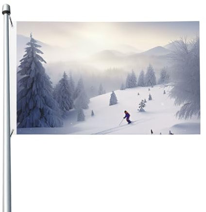 90 x 152 cm große Flagge, doppelseitig, für den Innen- und Außenbereich, für den Winter, Skifahren, Willkommensbanner für Garten, Haus, Urlaub, Heimdekoration, Gartenflagge