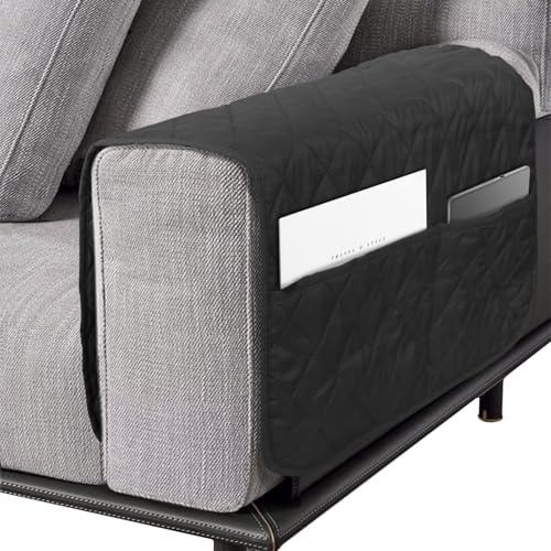 Srvillg Armrest Chair Cover, 1pc Black Sofa Armrest Covers, Waterproof Armchair Covers with Pockets for Arms Recliner Chairs Sofas (Black)
