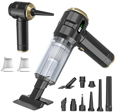 Handheld Vacuum Cleaner, 23000Pa Powerful Cordless Car Vacuum Cleaner, 3 Speed Brushless Motor Mini Hand Held Vacuum with Multiple Brush Heads for Car, Home, Office, Kitchen, Pet Hair (Black Gold)