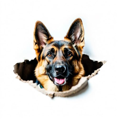 Deutscher Schäferhund Autoaufkleber, Reflektierend Wasserfest, 3D Zerrissener Effekt,PVC-Aufkleber für Auto, Laptop, Kühlschrank ((15cm/5.91inch))