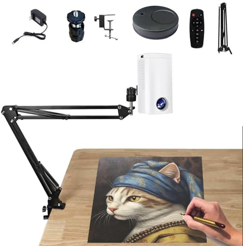 ANGDI Smart Art Projector for Tracing Drawing Painting, Desktop Wall Canvas Projection with Remote Control & Stand, Smart Sketch Projector, Drawing Tool with Adjustable Size & Angle(White,0.6m)
