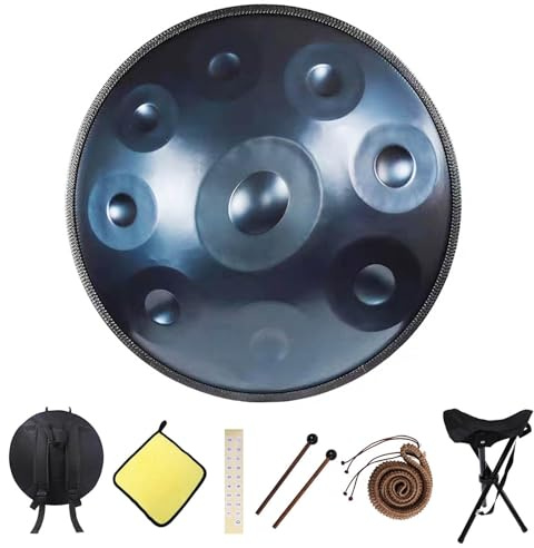 55Cm Handpan Drum Instrument Steel Drum 9/10/12 Notes Stahl-Handpan-Trommel 432Hz/440Hz Hand Pan Mit Soft Hand Pan Tasche, Schlegel, Ständer(Blue,432HZ/12Note)