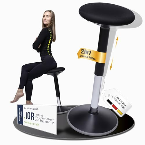 ERGOOCEAN Bürohocker 2in1 Steh-Sitzhocker ergonomisch höhenverstellbar | IGR-zertifiziert · Steh-Sitzhocker Schwarz · Aktives Sitzen & Stehen · 56–81 cm · Schwingeffekt · bis 136 kg