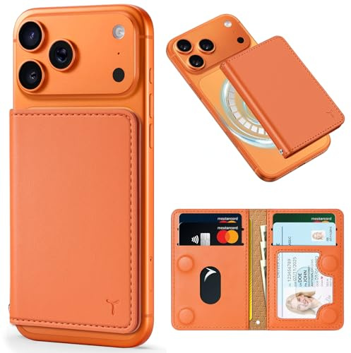 TUCCH Porta-Carte per Serie iPhone 17/16/15/14/13/12, Arancione Cosmico | 6 Scomparti per Carte, Portafoglio Magnetico Blocco RFID, Finestra ID Trasparente, Pelle PU, (Tranne iPhone 16e/Mini)