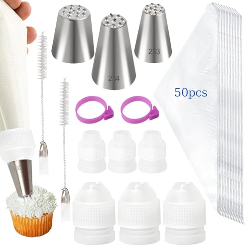 LLMSIX Grass Piping Tips with 50 Piping Bags Set for Cake Decorating