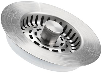 Hibbent 3-in-1 Kitchen Sink Plug, Stainless Steel Strainer, Brushed Nickel | Double Rubber Gasket, Anti-Clogging, Easy to Install & Clean, Prevents Odours, Depth > 28mm
