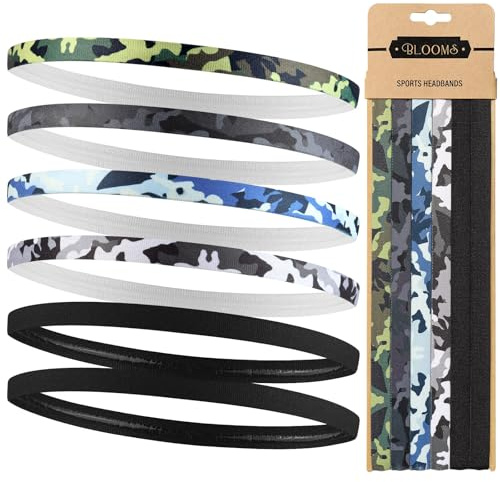 Blooms 6 Pezzi Fascia Capelli Sportiva - Fascetta Capelli Uomo Antiscivolo Sottile Cerchietto Elastico Sport per Yoga, Calcio, Basket, Fare Jogging, Tennis
