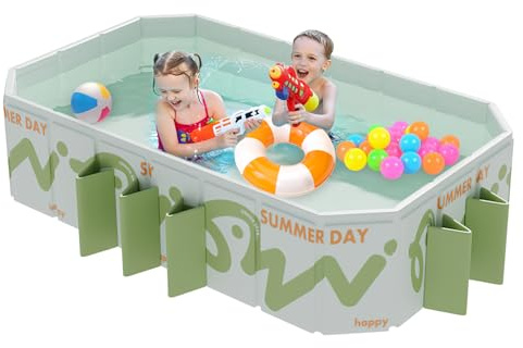 Piscina Pieghevole 220x135x50 cm - Piscina Fuori Terra per Bambini e Adulti, Grande Piscina Portatile con Doppio Scarico, Ideale per Giardino, Terrazzo, Spiaggia e Feste Estive