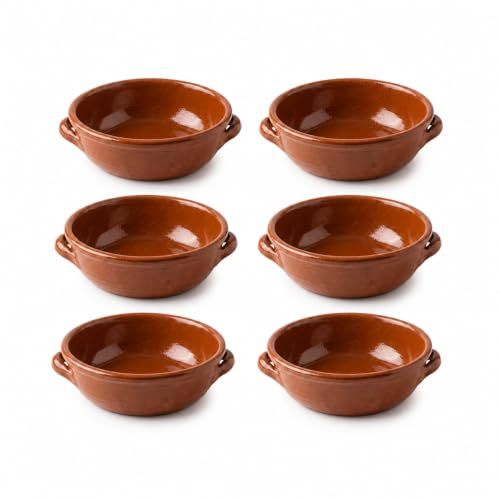 CHIANESE Set 6 Tegamini in Terracotta Ø15 cm, Tegami in Coccio da Forno Monoporzione per Uova, Gnocchi, Zuppe, Pasta al Forno e Antipasti Caldi