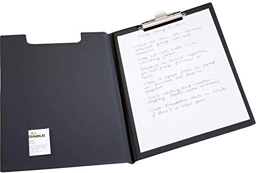 Durable Klemmbrettmappe A4, Blockmappe mit Deckel, schwarz, 235701 | Schreibplatte aus verstärkter Weichfolie, Innentasche im Vorderdeckel, robuste Klemme oben, 15 mm breit