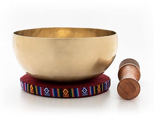 Klangschale - Universalschale - Gelenkschale - inkl Zubehör - Kissen zum Aufstellen der Schale und Lederklöppel zum Anreiben -2097- Klangschalen-Set für Entspannung, Wellness, Therapie aus Nepal