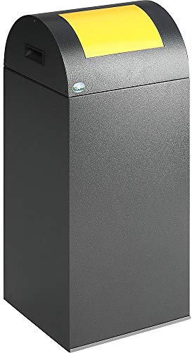 Selbstlöschender Wertstoffsammler, Volumen 60 l, BxHxT 320 x 800 x 320 mm, antiksilber, Klappe gelb.