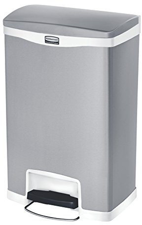 Rubbermaid Commercial Products Slim Jim 1901997 - Contenedor con pedal frontal, metal, capacidad de 50 l, blanco