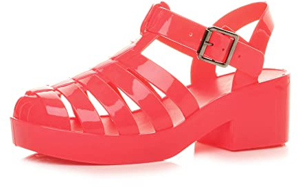 AJVANI Womens girls kids low mid block heel rubber jelly gladiator cut out retro sandals shoes size