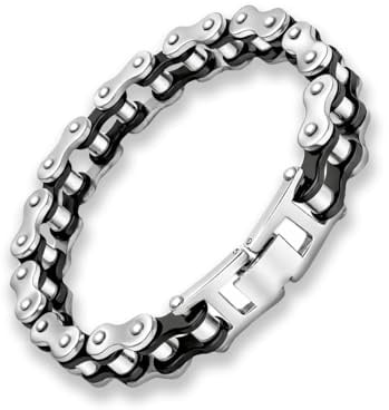 Soul-Cats Herren Biker Armband aus Edelstahl Motorradketten-Design Hochglanz poliert - bicolor schwarz-silber