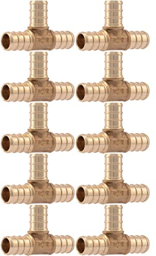 SharkBite UC362LFA10 1/2 Tee PEX Barb Fitting (10-Pack), Brass