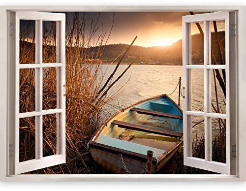 3D WALL ILLUSION murando 140x100 cm Wallpaper Mural Photo Print Window View | Optical illusion design Wall mural Art print Wall decoration Poster landscape lake nature