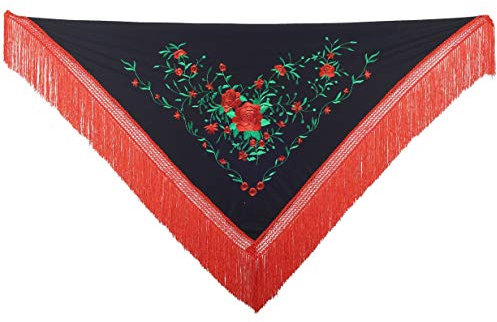 La Senorita Spanischer Manton Tuch Schal bestickt. Flamenco-Tücher für das Fair-, Sevillana- oder Flamenco-Kleid. [190 x 90 cm] Ideale Größe für Damen