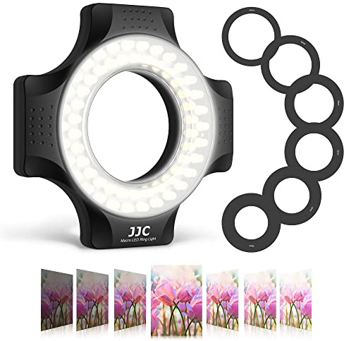 JJC Macro Ring Light for DSLR Macro Lens Canon EF 100mm f2.8L/RF 100mm f2.8L/EF-S 60mm f2.8/Nikon AF Micro 60mm f2.8D/AF-S DX Micro 40mm f2.8G/Z MC 50mm f2.8 with 49/52/55/58 62/67mm Adapter Rings