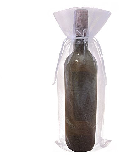 PLECUPE 50 Stück Organzasäckchen Organza Beutel Rotweinbeutel Tunnelzug Hochzeit Säckchen, 14 x 37cm Schmuckbeutel Säckchen Beutel für Geschenke Schmuckaufbewahrung oder zum Verpacken, Weiß