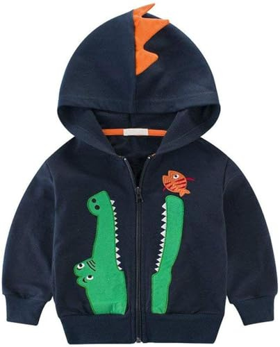 Boys Hoodie for Kids Jumper Cotton Top Crocodile Zipped Sweatshirt Jacket Long Sleeve T Shirt Casual Toddler Clothes Autumn Winter, 01 Navy Blue, 4-5 Years