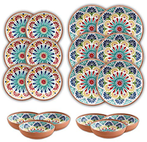 Purely Home Rio Medallion - Outdoor/Camping/BBQ Dinnerware Plastic/Melamine Set for 6 (18 Piece)