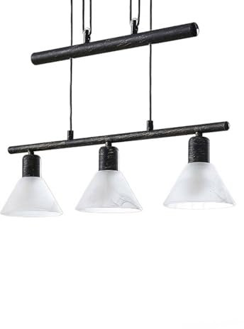 Lindby Hängelampe 3 flammig, höhenverstellbar, schwarz gold gebürstet, Esstisch Pendelleuchte Glas Metall, Hängeleuchte für Esszimmer, Wohnzimmer, Balkenpendelleuchte, Glasleuchte