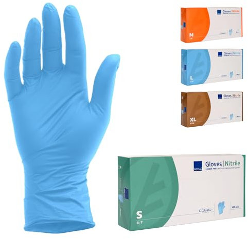 ABENA Nitril Einweghandschuhe 100 Stück Pack (Größe S) BLAU, Lebensmittelecht, Reißfest, Latexfrei, Puderfrei, Hygienische Handschuhe für Reinigungsarbeiten, Schönheitssalon & Zuhause