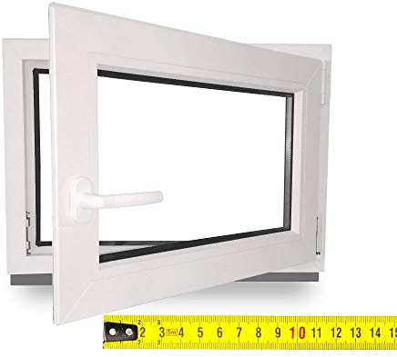 Kellerfenster nach Maß - Kunststofffenster - Fenster - Sondermaße - innen weiß/außen weiß - DIN Links - 3-fach - Verglasung - 0,5m² - 60 mm Profil