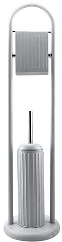 Portarotolo Carta Igienica Con Porta Scopino e Spazzolone In Metallo Linear Base Rotonda di Design Dimensione 22 x 81 cm Accessori Arredo Bagno (Grigio)