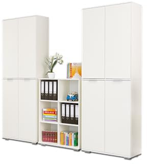 Regal Weiß - Kommode Set - Ordner Schrank - [Multifunktional] - Aufbewahrung - Büro Möbel - Aktenschrank Set - 7 TLG. | Komplett Einrichtung